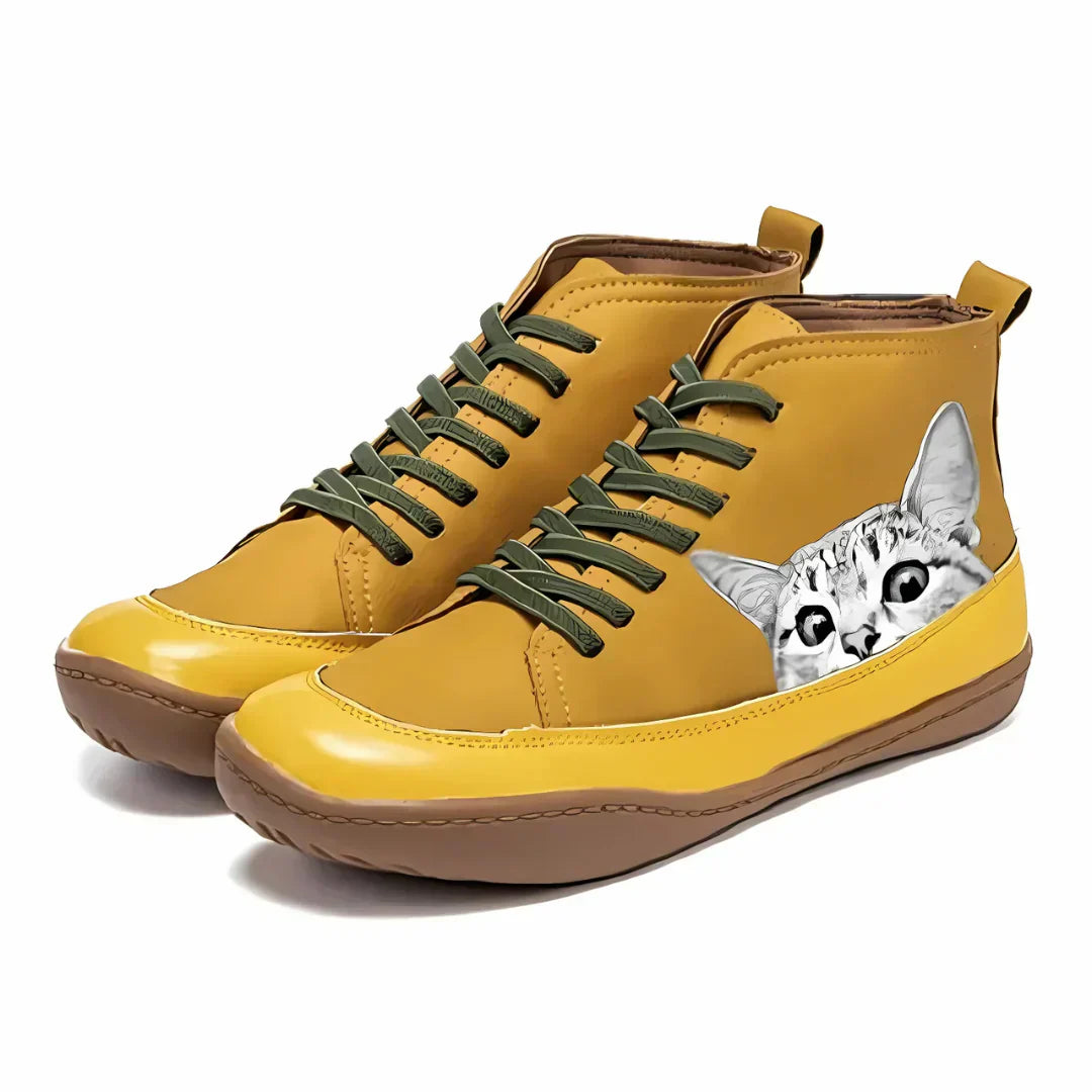 Léonie | Playful cat-patterned high-top sneakers