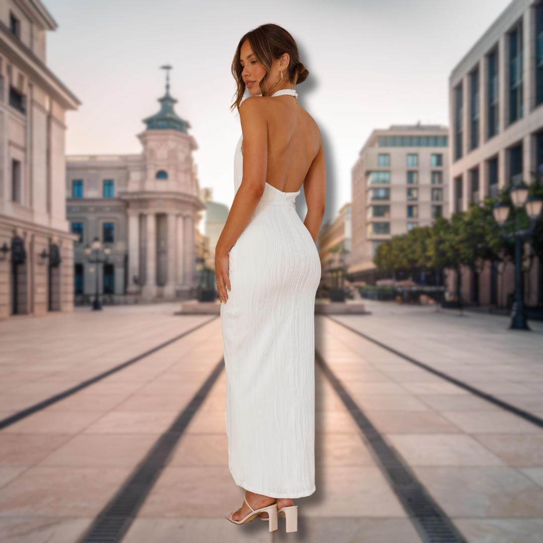 Elara | Luxury pleated maxi dress with drape