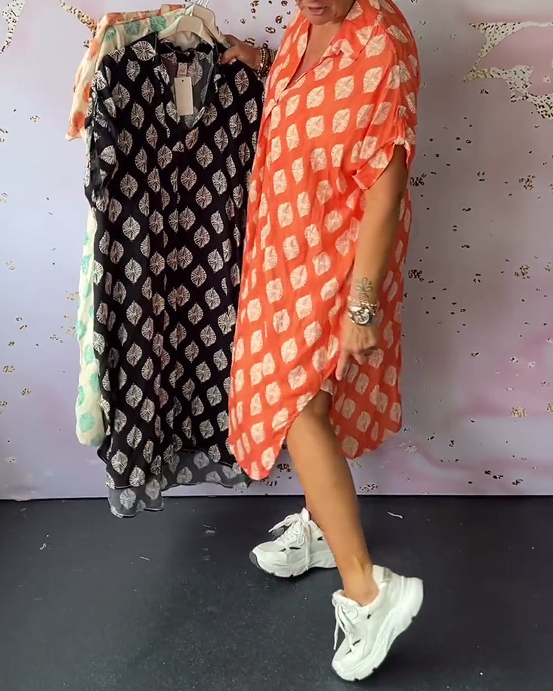 Liora | Loose-fitting dress with lapel collar and short sleeves
