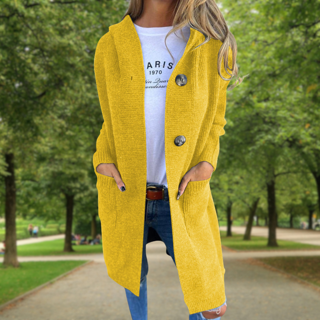 Élodie | Long hooded cardigan with large buttons