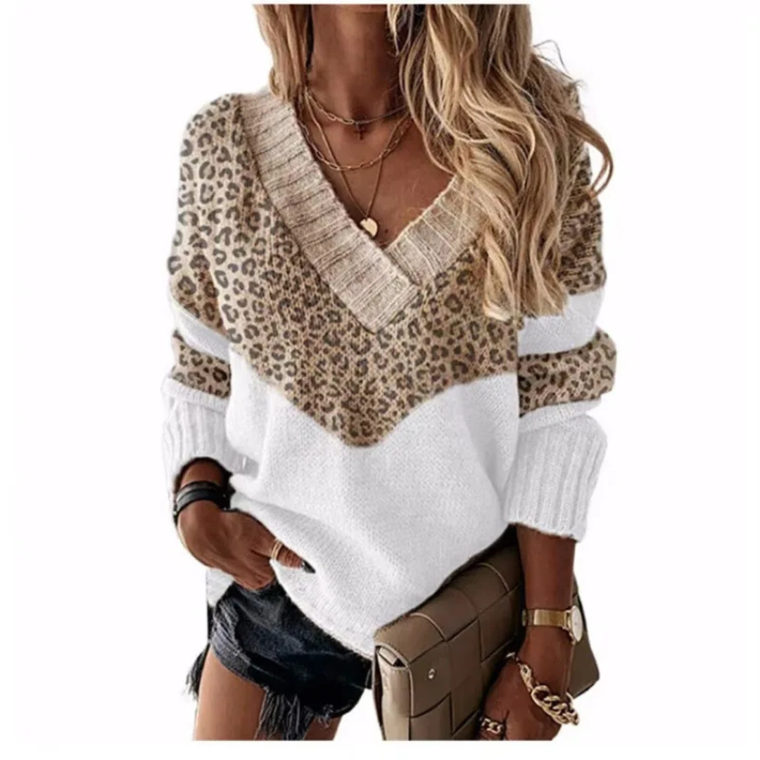 Daniela | Leopard print design with V-neck and color blocks