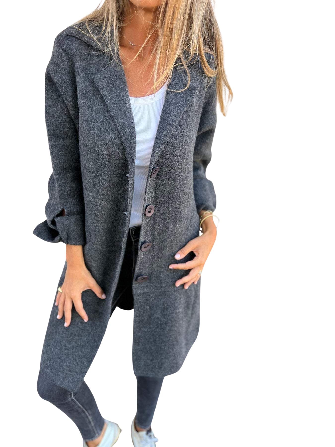 Magdalena | Casual long coat with lapels