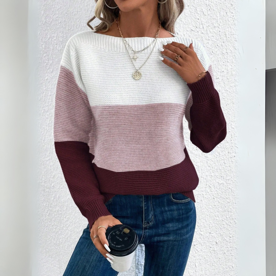 Lourdes | Elegant sweater with tricolor patchwork
