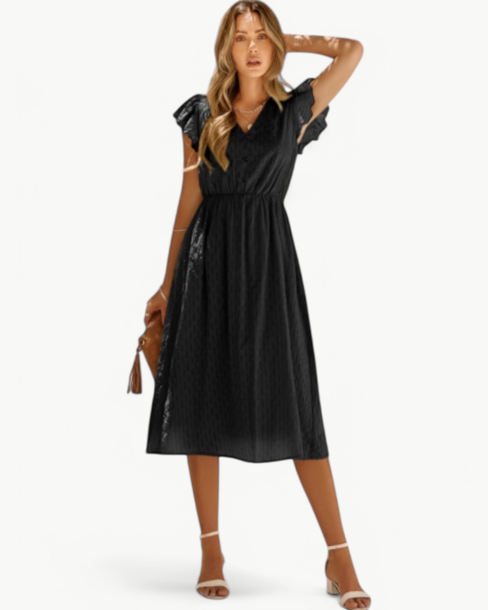 Belicia | Dress with V-neck and ruffled sleeves