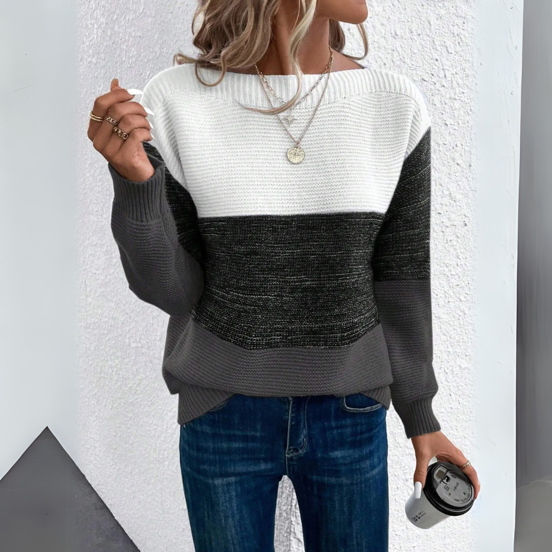 Lourdes | Elegant sweater with tricolor patchwork