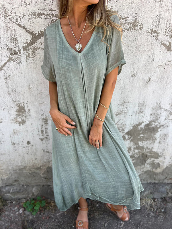 Naia | Lightweight cotton and linen V-neck dress