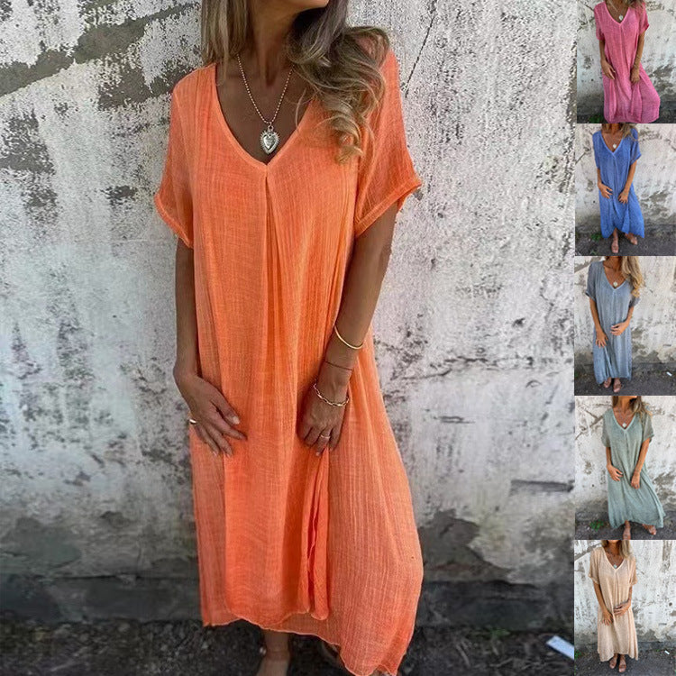 Naia | Lightweight cotton and linen V-neck dress