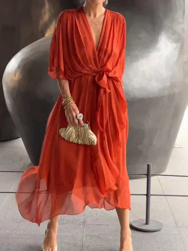 Monica | Chiffon dress with V-neck