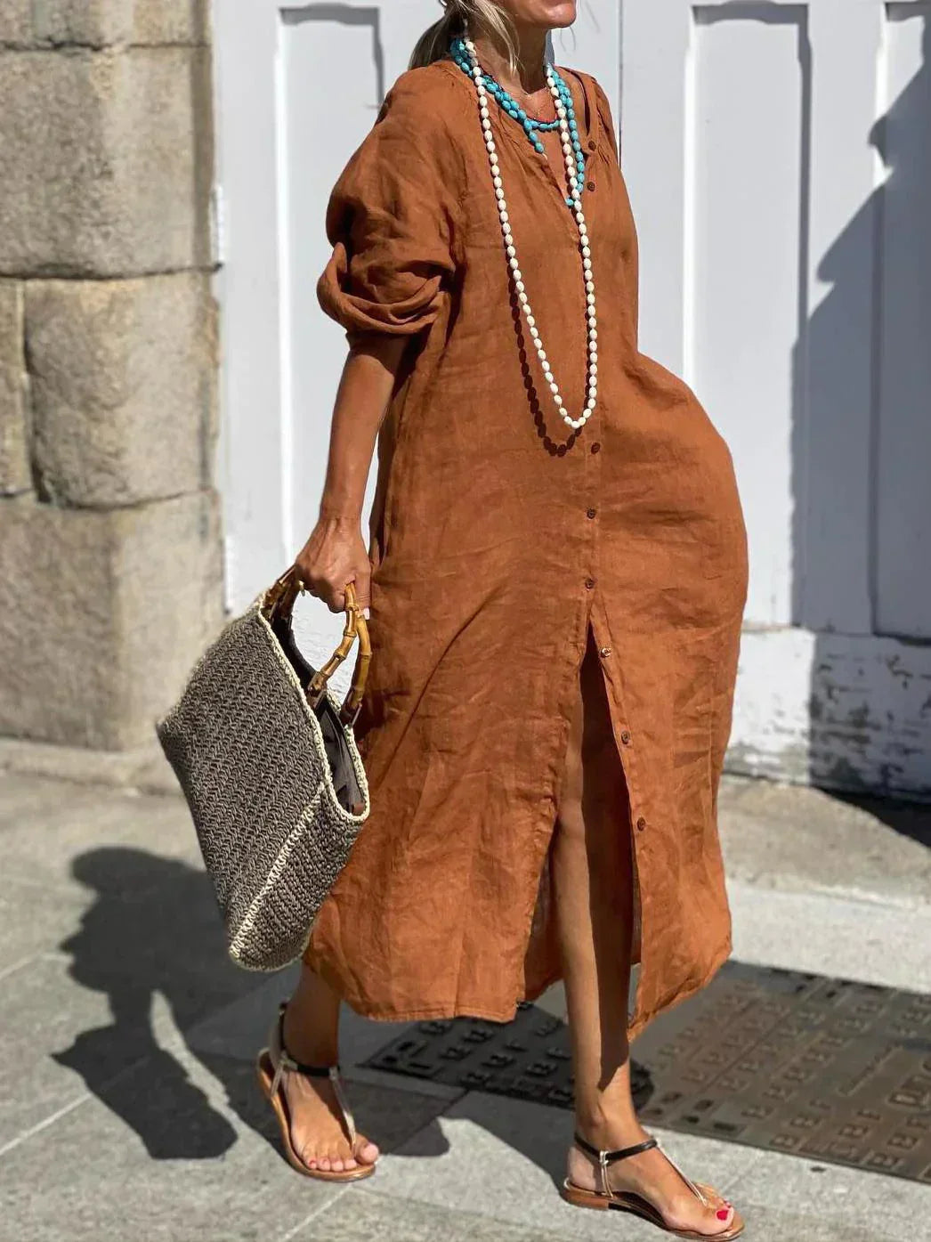 Nina | Long linen dress with buttons