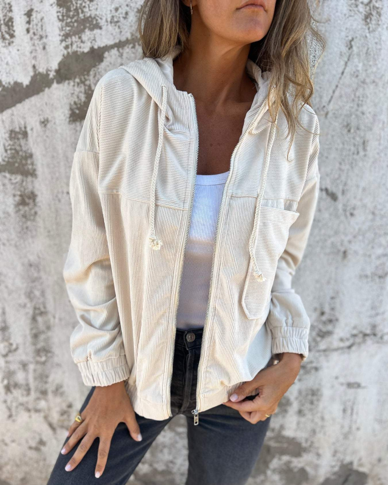 Brisa | Hooded velvet jacket with zipper
