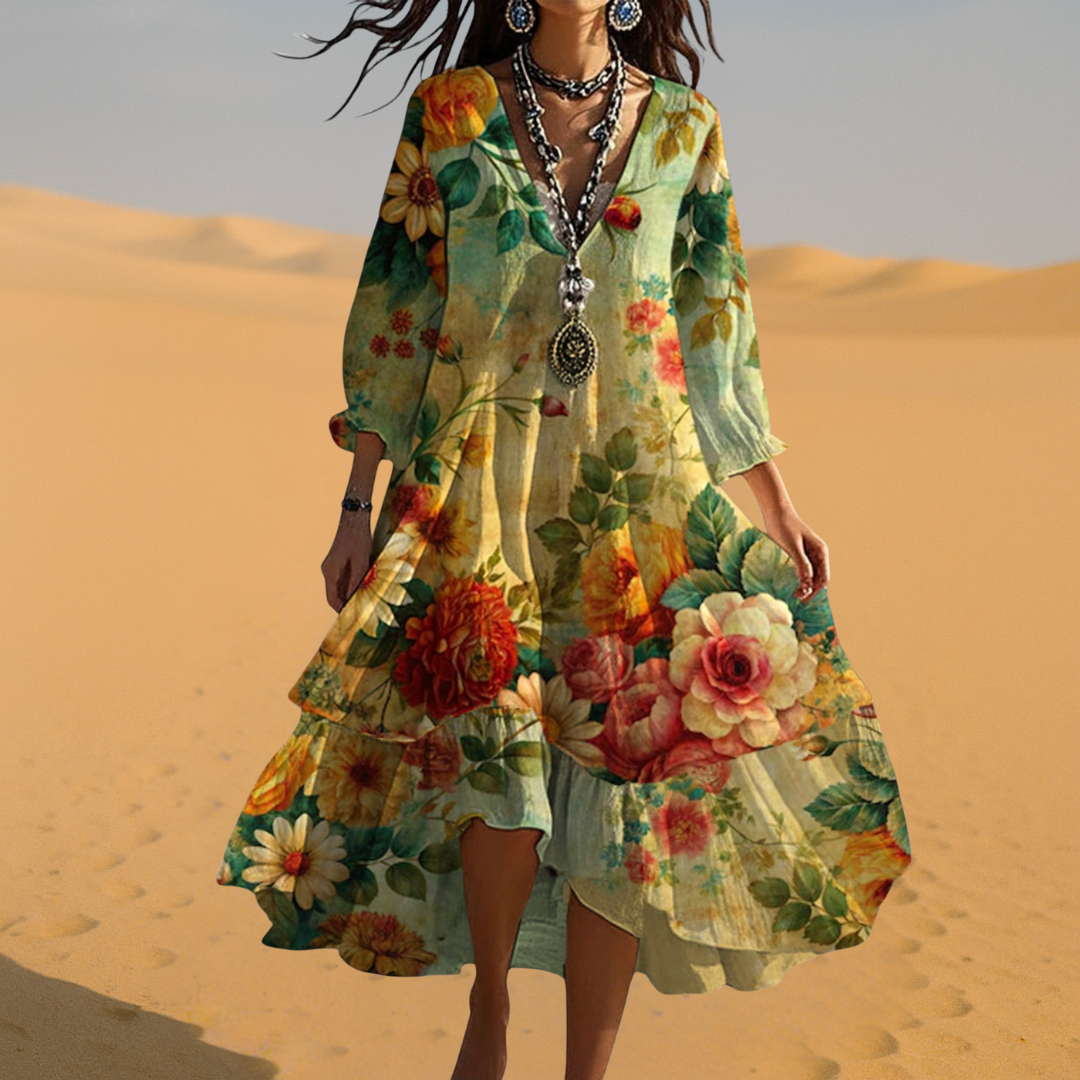 Martine | Vintage bohemian dress with V-neckline