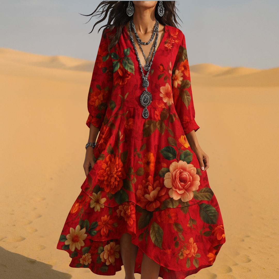 Martine | Vintage bohemian dress with V-neckline