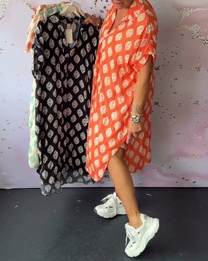 Liora | Loose-fitting dress with lapel collar and short sleeves