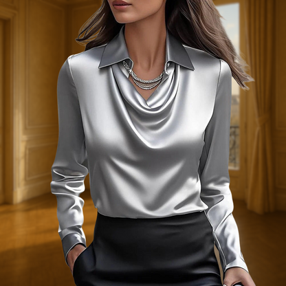 Sylvie | Blouse with luxurious shine and pleated collar