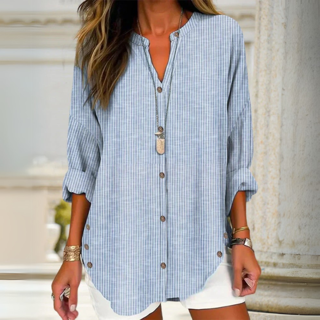 Lucida | Elegant V-neck top with timeless striped pattern