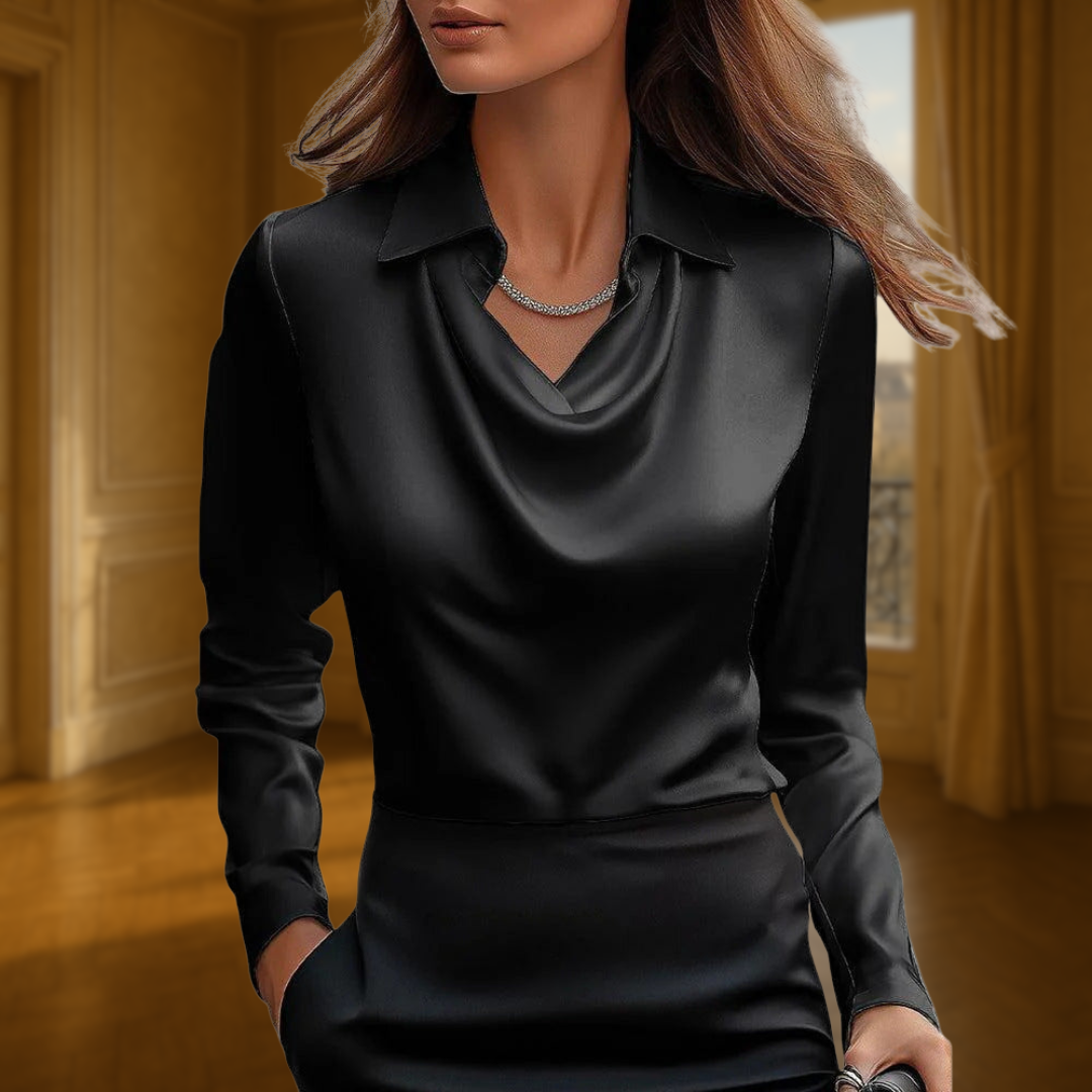 Sylvie | Blouse with luxurious shine and pleated collar