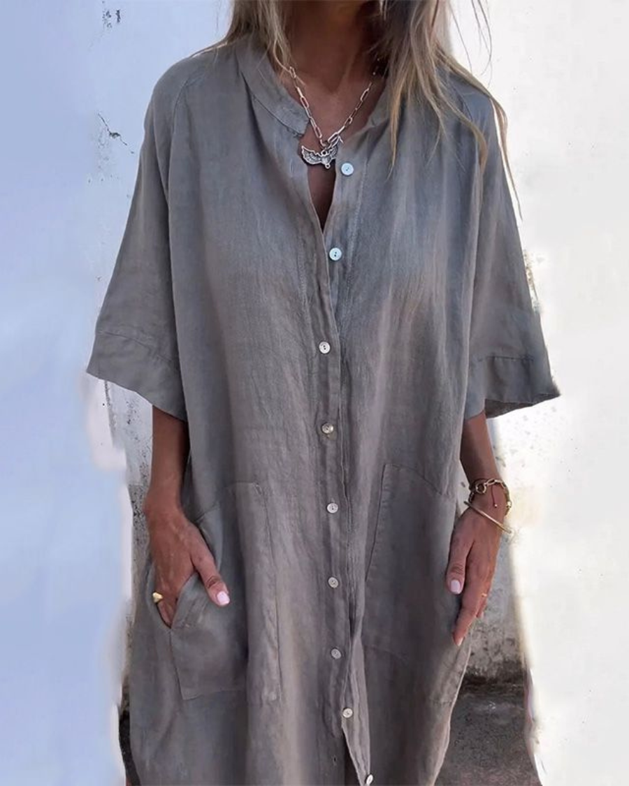 Indhira | Ibiza Style Casual Shirt Dress with Single Ruffle