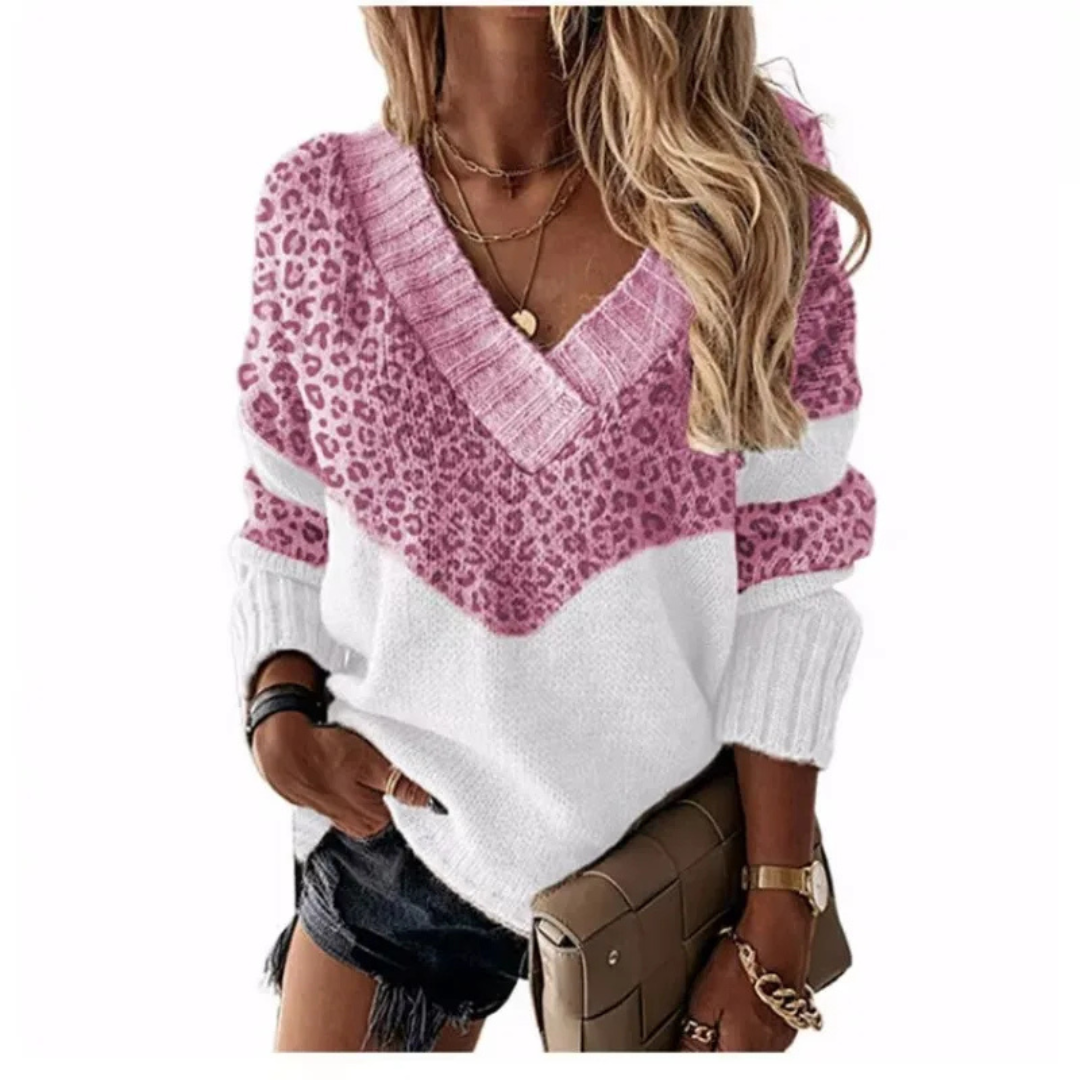 Daniela | Leopard print design with V-neck and color blocks