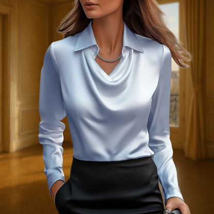 Sylvie | Blouse with luxurious shine and pleated collar