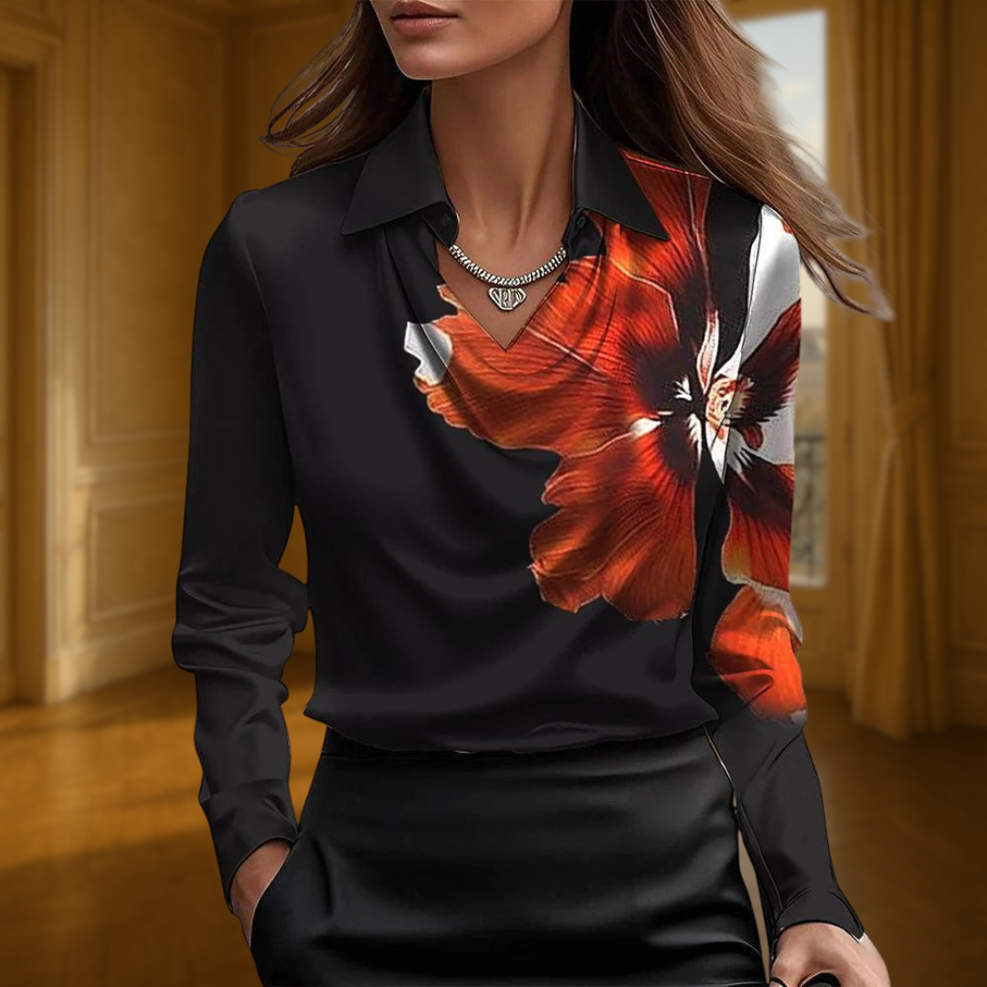 Sylvie | Blouse with luxurious shine and pleated collar