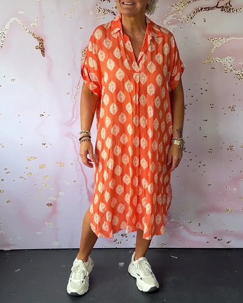 Liora | Loose-fitting dress with lapel collar and short sleeves