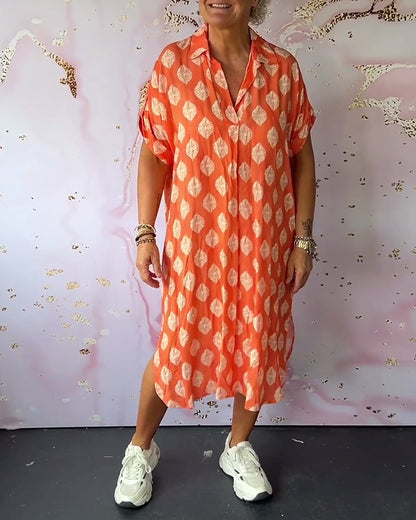 Liora | Loose-fitting dress with lapel collar and short sleeves
