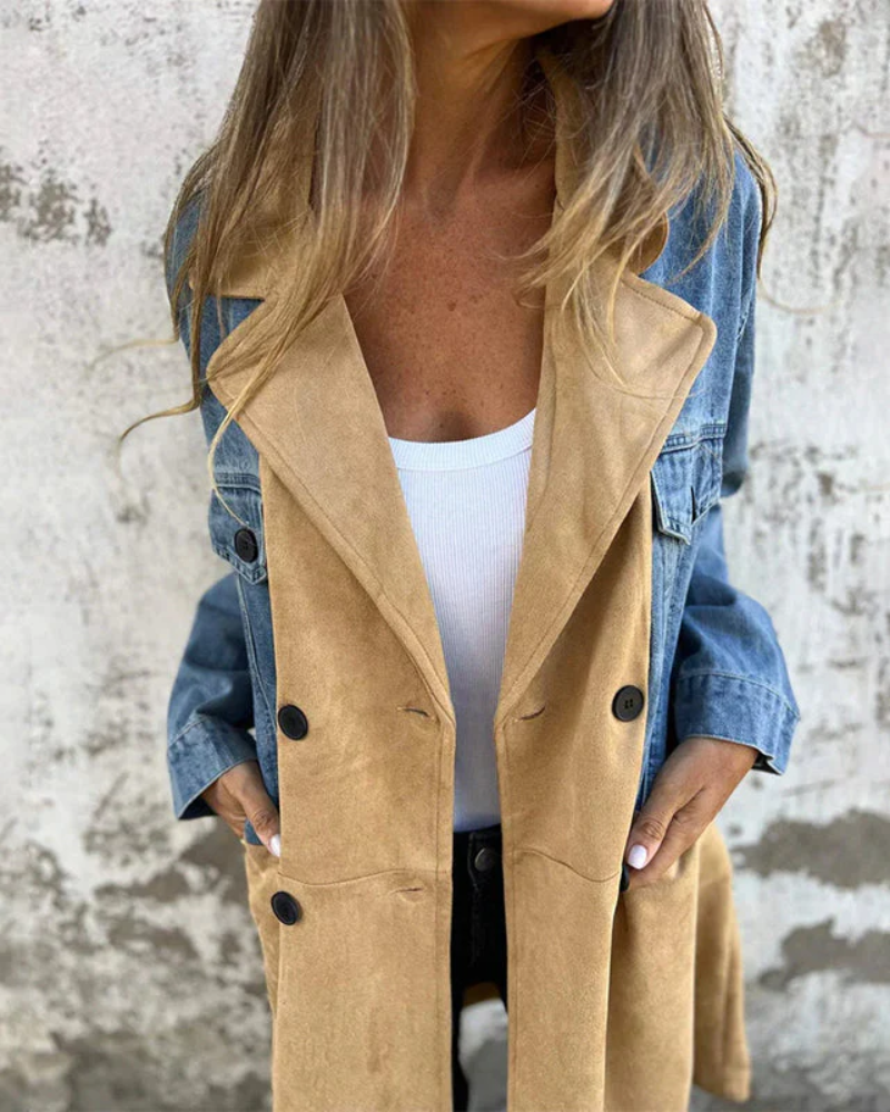 Sara | Denim and camel coat