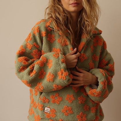 Élodie | Floral fleece sweater with zipped neck
