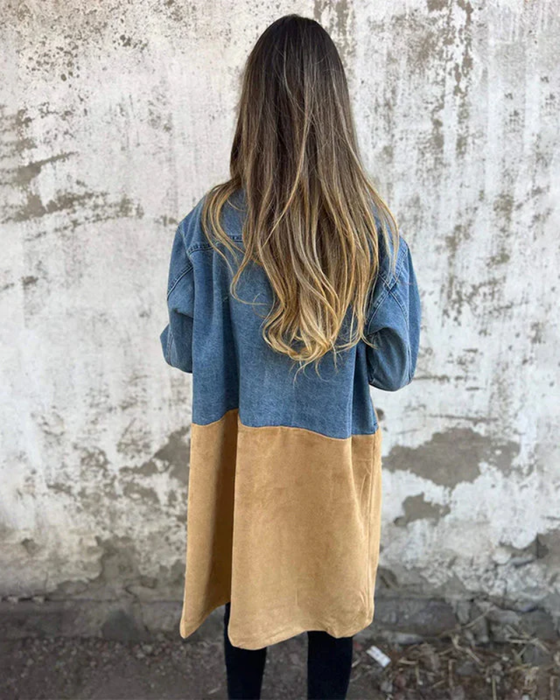 Sara | Denim and camel coat