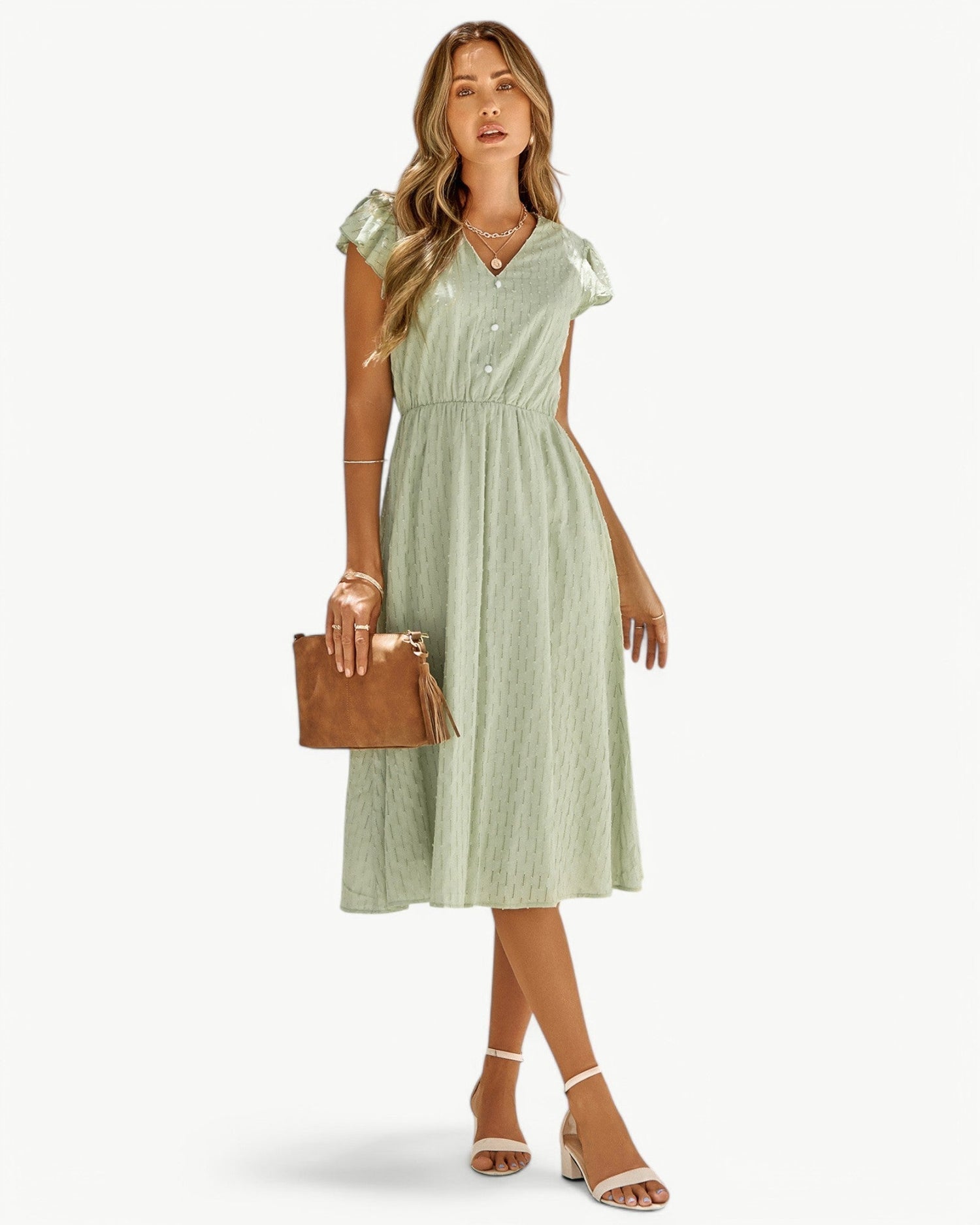 Belicia | Dress with V-neck and ruffled sleeves