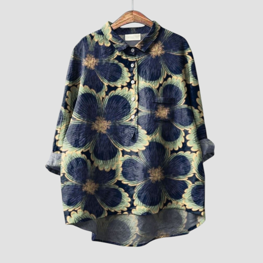 Adelina | Oversized shirt with large midnight blue flowers
