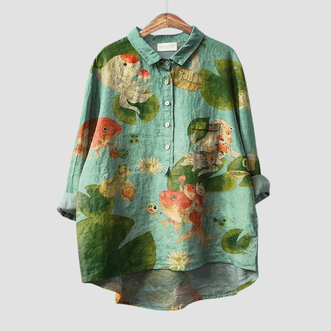 Agnese | Oversized shirt with carp and water lily print