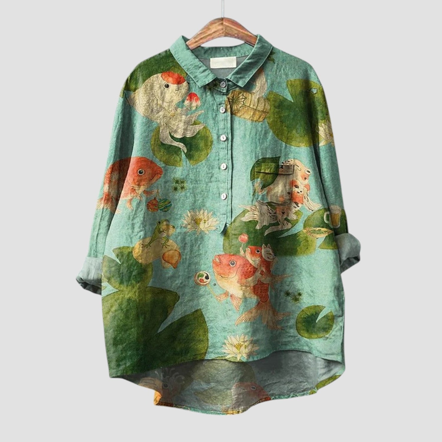 Agnese | Oversized shirt with carp and water lily print