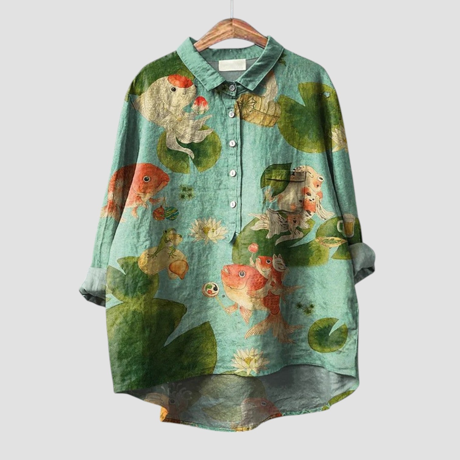 Agnese | Oversized shirt with carp and water lily print