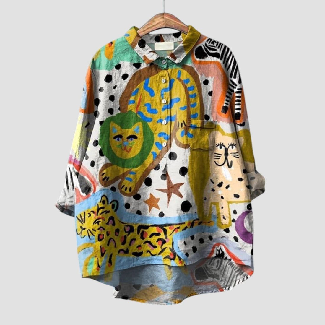 Celestina | Oversized shirt with colorful feline print