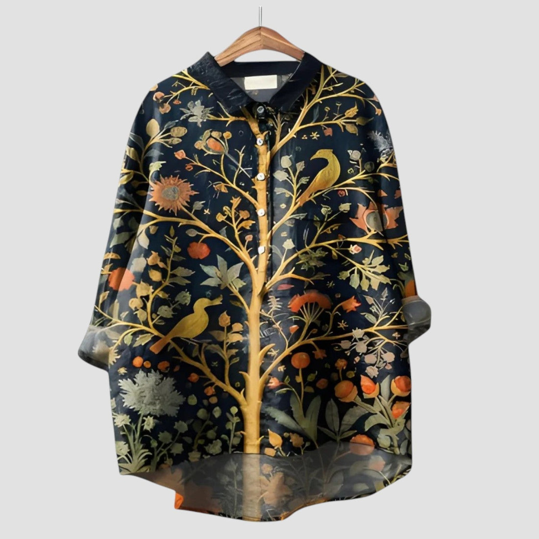 Elettra | Oversized shirt with gold botanical print
