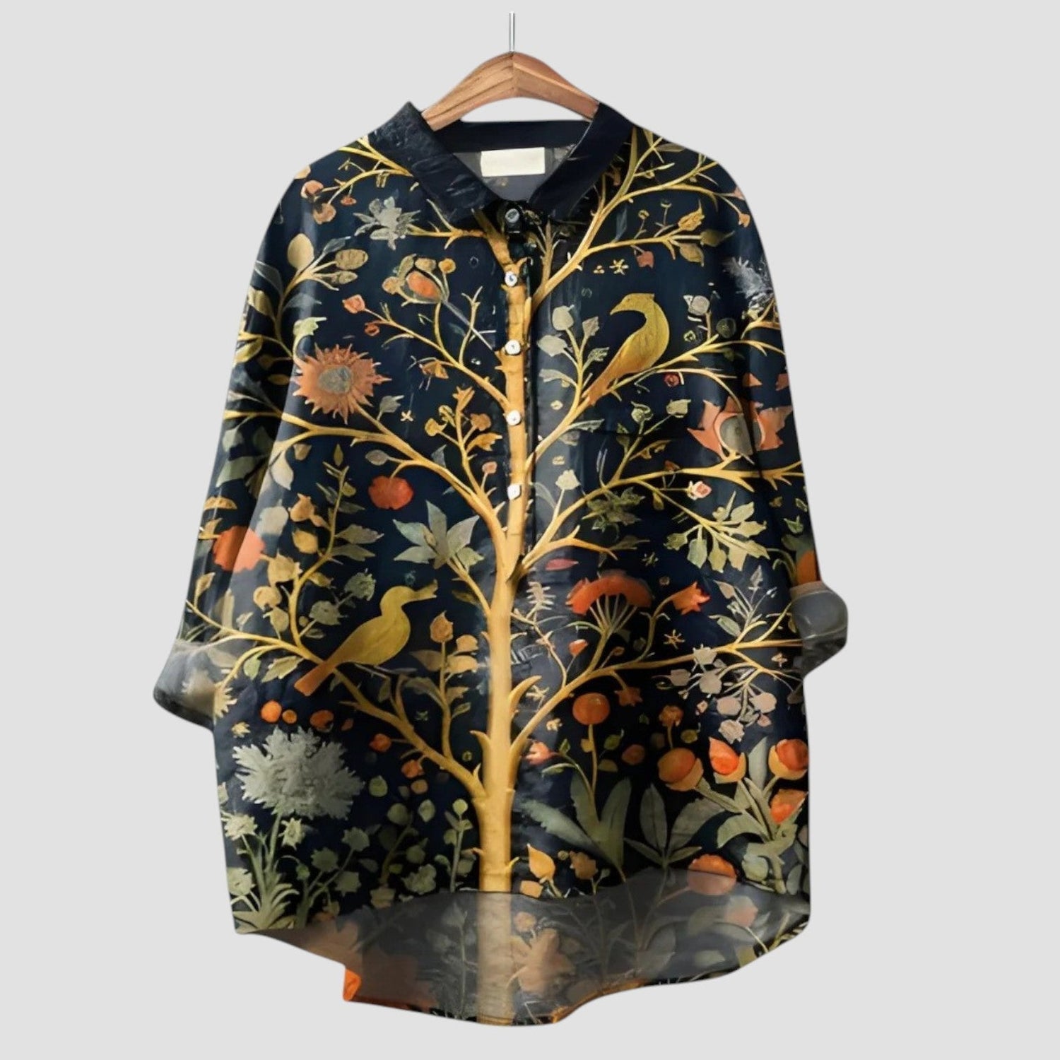 Elettra | Oversized shirt with gold botanical print
