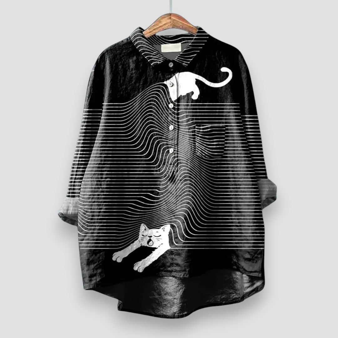 Fosca | Oversized shirt with graphic cat pattern