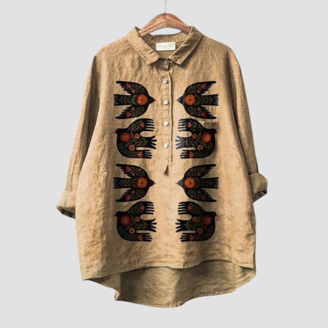 Isotta | Oversized shirt with stylized bird print