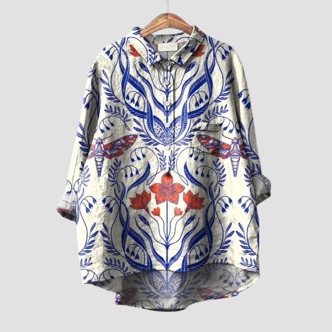 Ivana | Oversized shirt with floral print and stylized insects