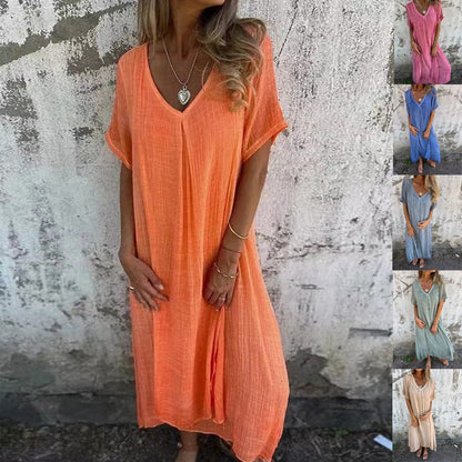 Naia | Lightweight cotton and linen V-neck dress