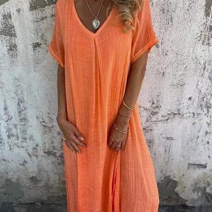 Naia | Lightweight cotton and linen V-neck dress
