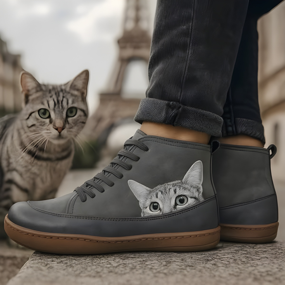 Léonie | Playful cat-patterned high-top sneakers