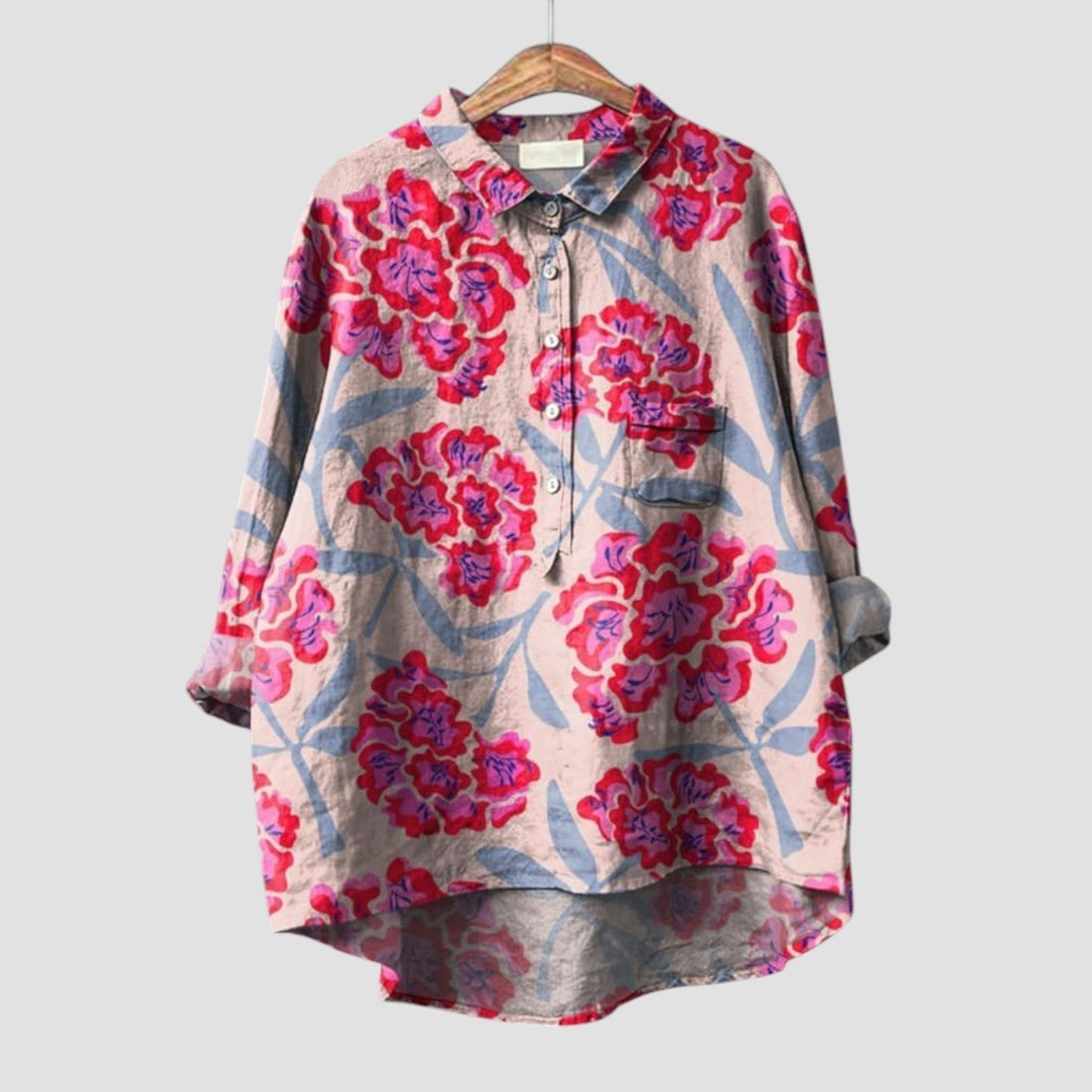 Renata | Oversized shirt with red and purple floral print