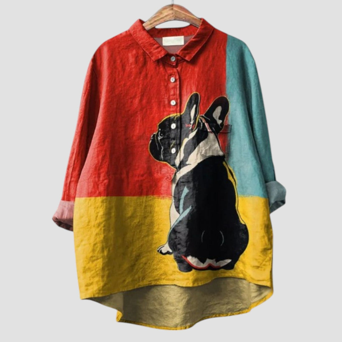 Rosetta | Oversized shirt with bulldog pattern and color blocks