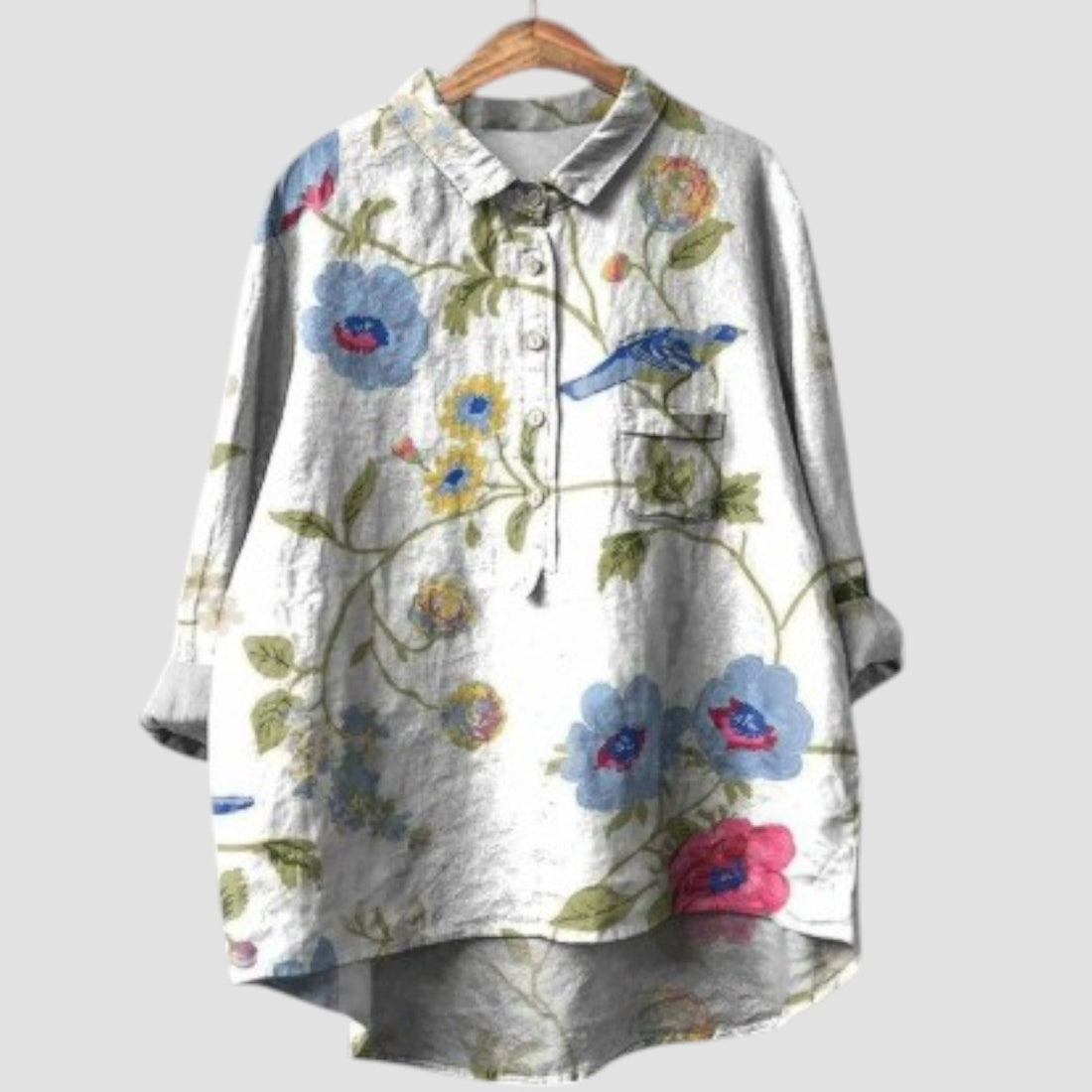 Viviana | Oversized shirt with floral and bird print