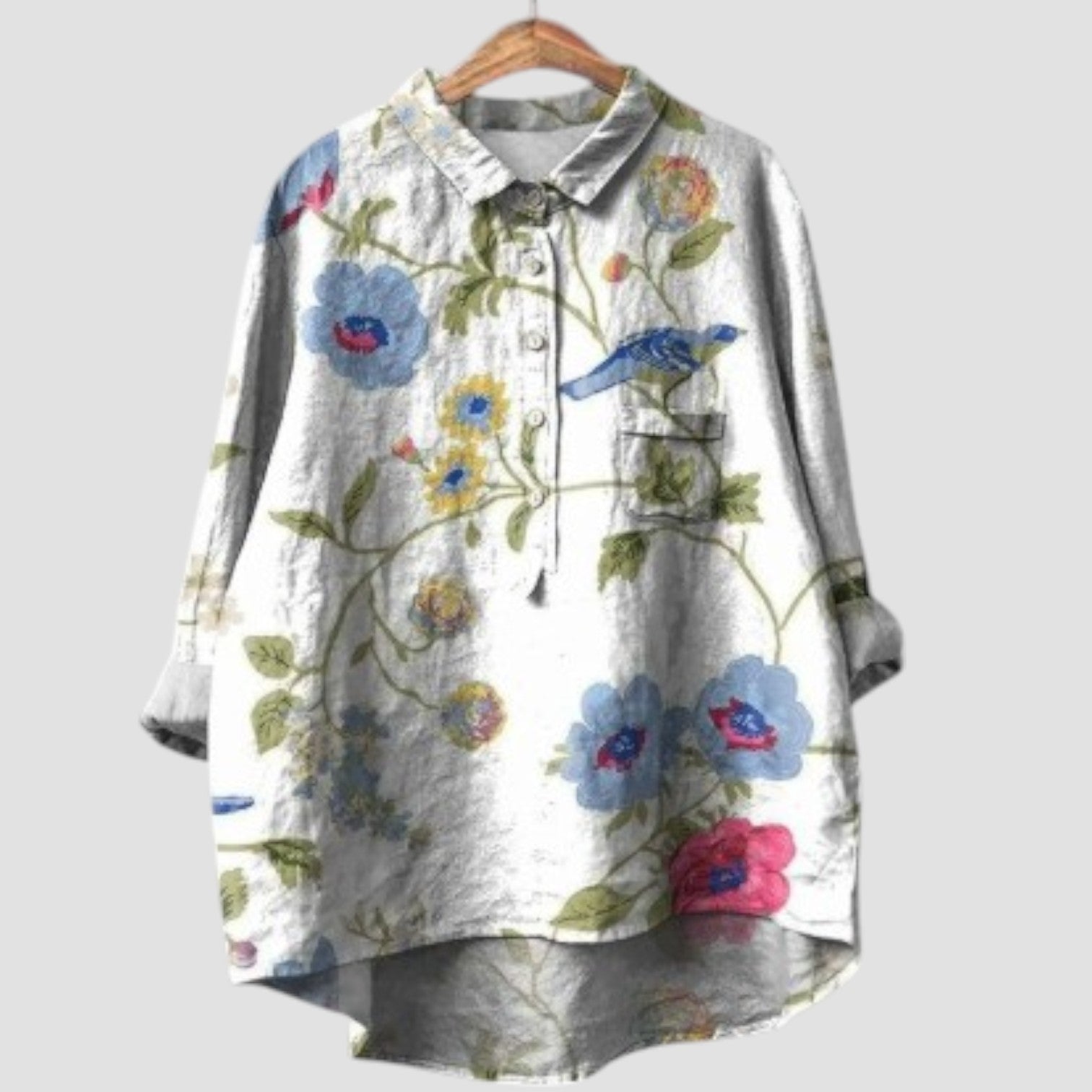 Viviana | Oversized shirt with floral and bird print