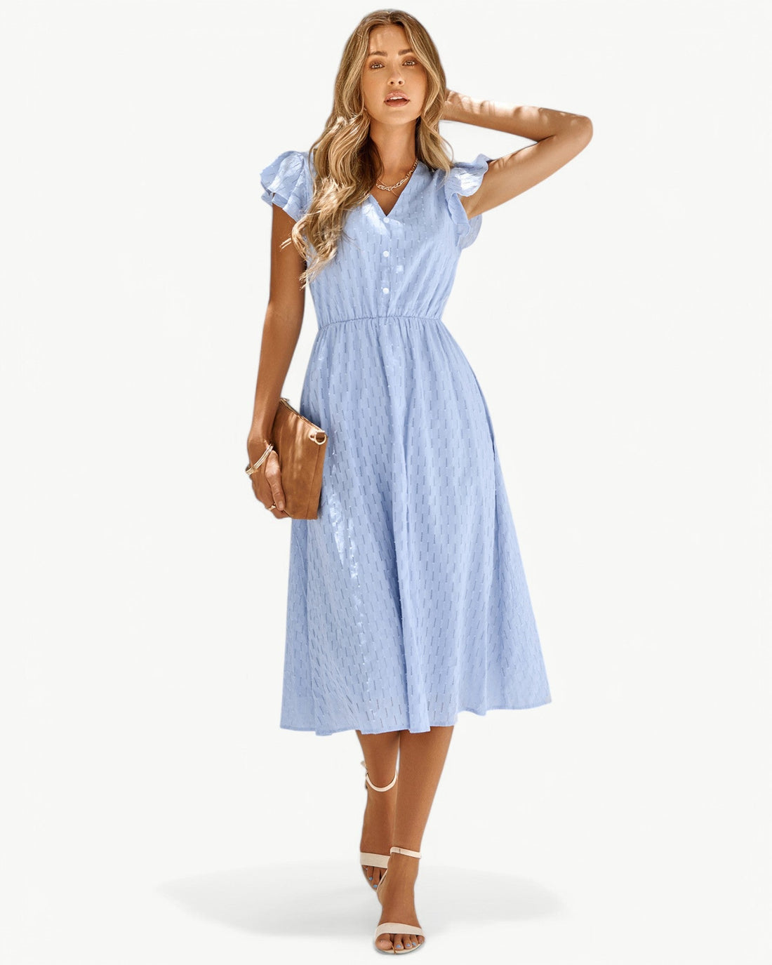 Belicia | Dress with V-neck and ruffled sleeves