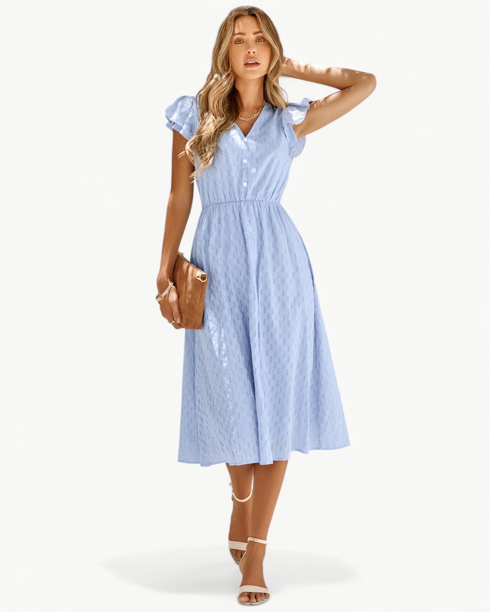 Belicia | Dress with V-neck and ruffled sleeves