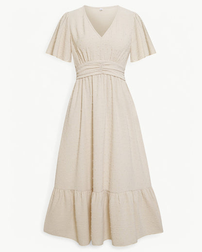 Renee | Midi dress with V-neck and short sleeves